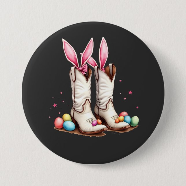 Retro Howdy Easter Funny Cowboy Boots Easter Egg 7.5 Cm Round Badge (Front)