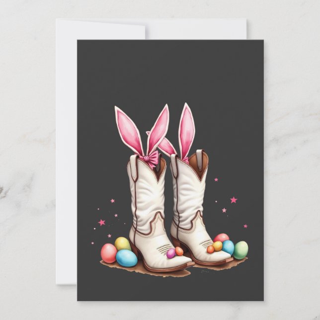 Retro Howdy Easter Funny Cowboy Boots Easter Egg Holiday Card (Front)