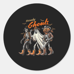 Retro Howdy Ghouls Skeleton Cowboy Western Rodeo H Classic Round Sticker