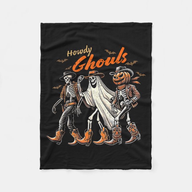 Retro Howdy Ghouls Skeleton Cowboy Western Rodeo H Fleece Blanket (Front)