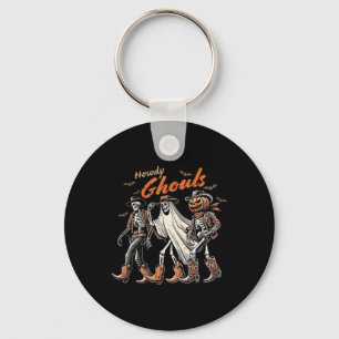 Retro Howdy Ghouls Skeleton Cowboy Western Rodeo H Key Ring