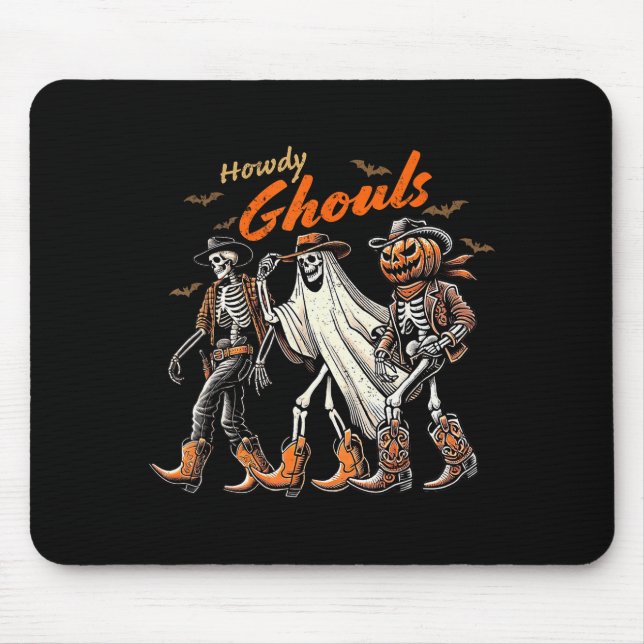 Retro Howdy Ghouls Skeleton Cowboy Western Rodeo H Mouse Mat (Front)