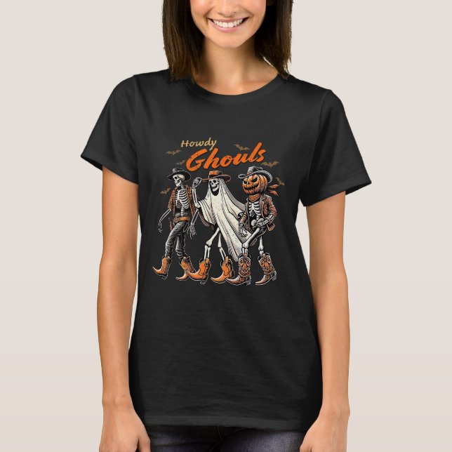 Retro Howdy Ghouls Skeleton Cowboy Western Rodeo H T-Shirt (Front)