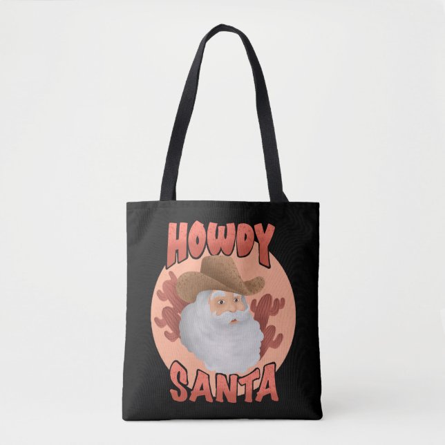 Retro Howdy Santa Rustic Cowboy Christmas Tote Bag (Front)