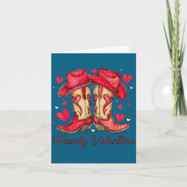 Retro Howdy Valentine Cowboy Boots Western Valenti Card (Front)