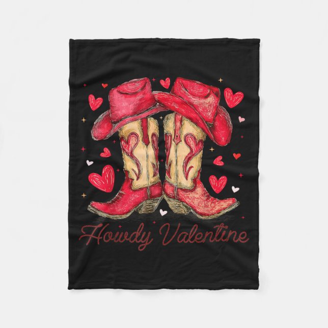 Retro Howdy Valentine Cowboy Boots Western Valenti Fleece Blanket (Front)