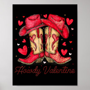 Retro Howdy Valentine Cowboy Boots Western Valenti Poster