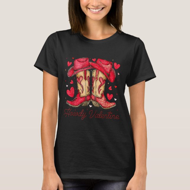 Retro Howdy Valentine Cowboy Boots Western Valenti T-Shirt (Front)