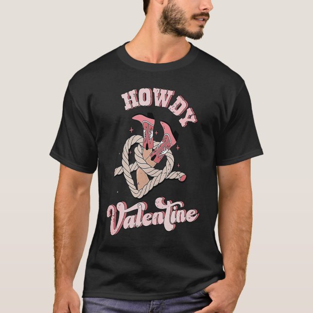 Retro Howdy Valentine Heart Groovy Vibes Western C T-Shirt (Front)