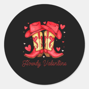 Retro Howdy Valentine Western Valentines Day Cowbo Classic Round Sticker
