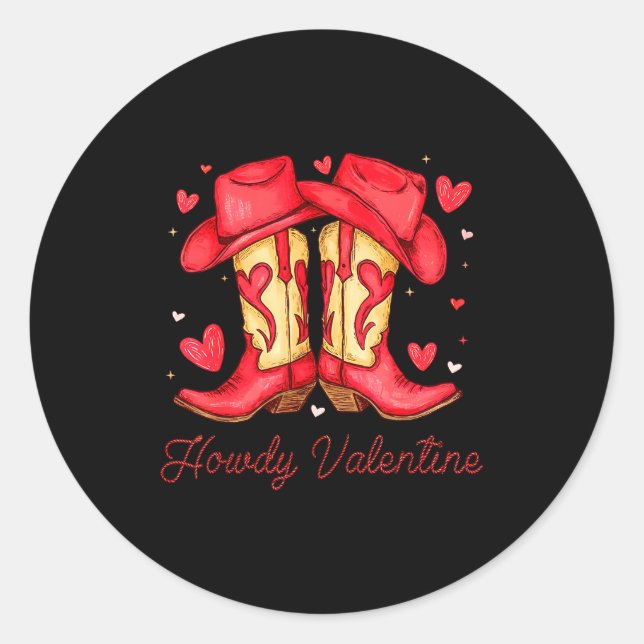 Retro Howdy Valentine Western Valentines Day Cowbo Classic Round Sticker (Front)