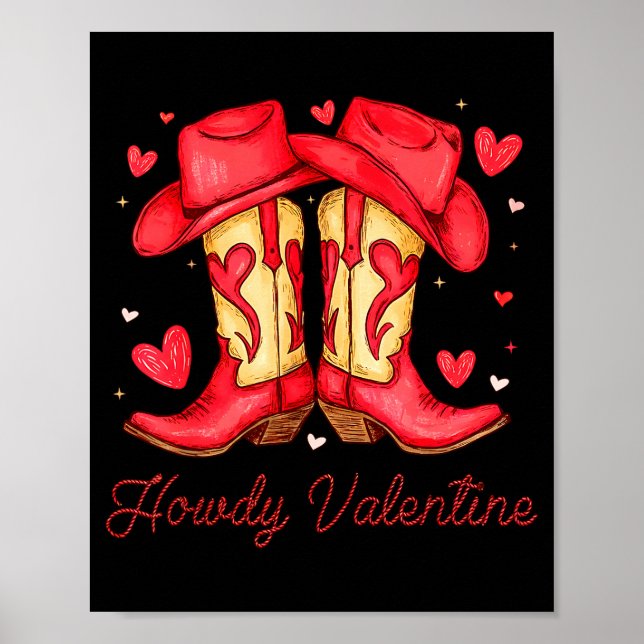 Retro Howdy Valentine Western Valentines Day Cowbo Poster (Front)
