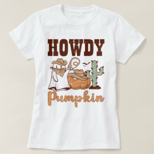 Retro Howdy Western Ghost Pumpkin Halloween T-Shirt