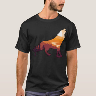 Retro Howling Wolf Landscape Wilderness Sunset T-Shirt