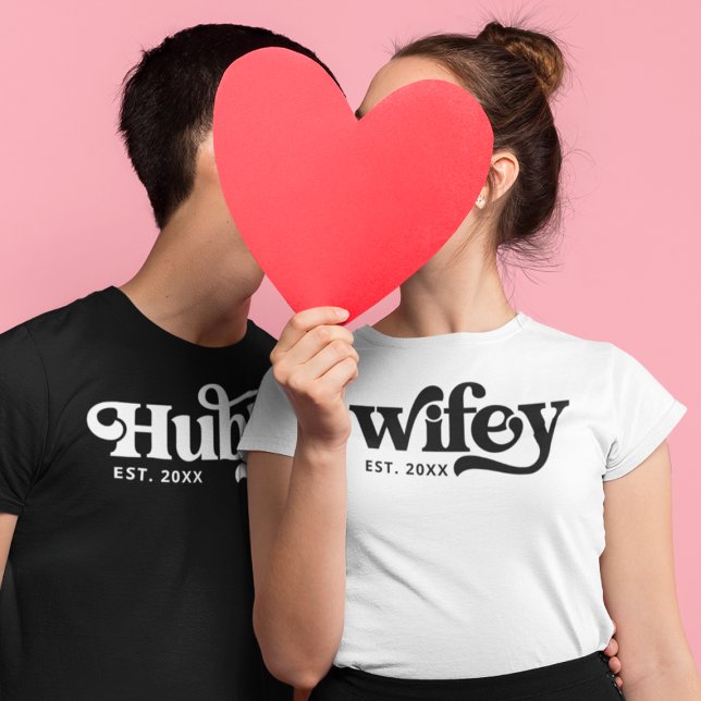 Retro Hubby Wifey Matching Groovy Personalised T-Shirt (Creator Uploaded)