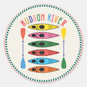 Retro Hudson River Kayaking Classic Round Sticker