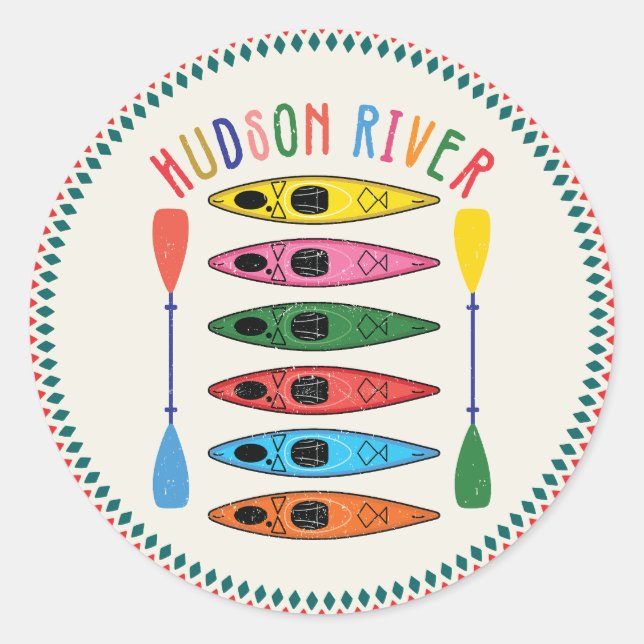 Retro Hudson River Kayaking Classic Round Sticker (Front)