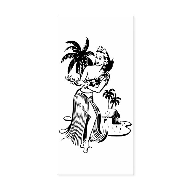 Retro Hula girl Rubber Stamp (Imprint)