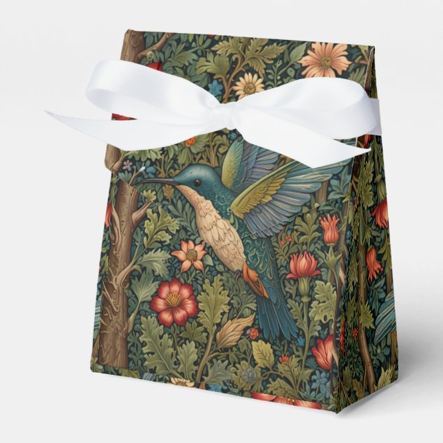 Retro hummingbird art nouveau boho chic favour box (Front Side)