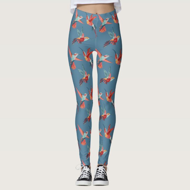 Retro Hummingbird Pattern 2 Leggings (Front)