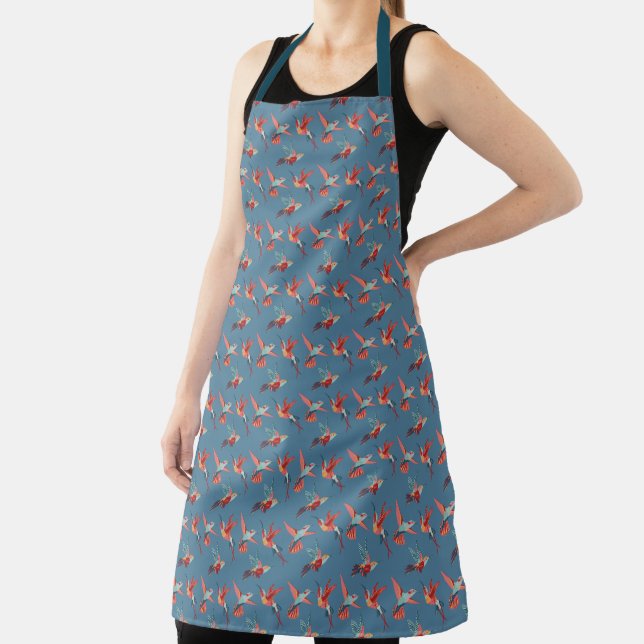 Retro Hummingbird Pattern Apron (Insitu)