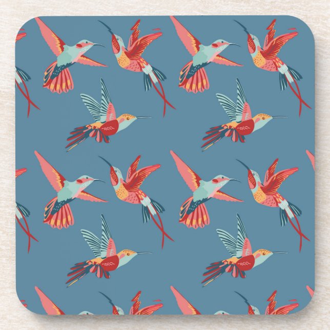 Retro Hummingbird Pattern Coaster (Front)
