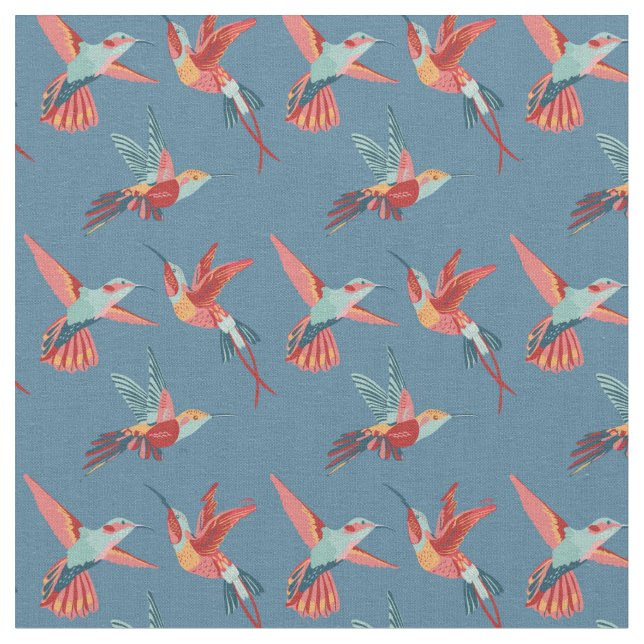 Retro Hummingbird Pattern Fabric (Close Up)