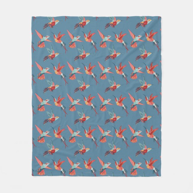 Retro Hummingbird Pattern Fleece Blanket (Front)