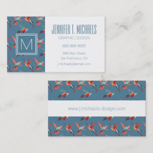 Retro Hummingbird Pattern   Monogram Business Card