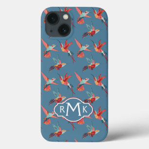 Retro Hummingbird Pattern Monogram iPhone 13 Case