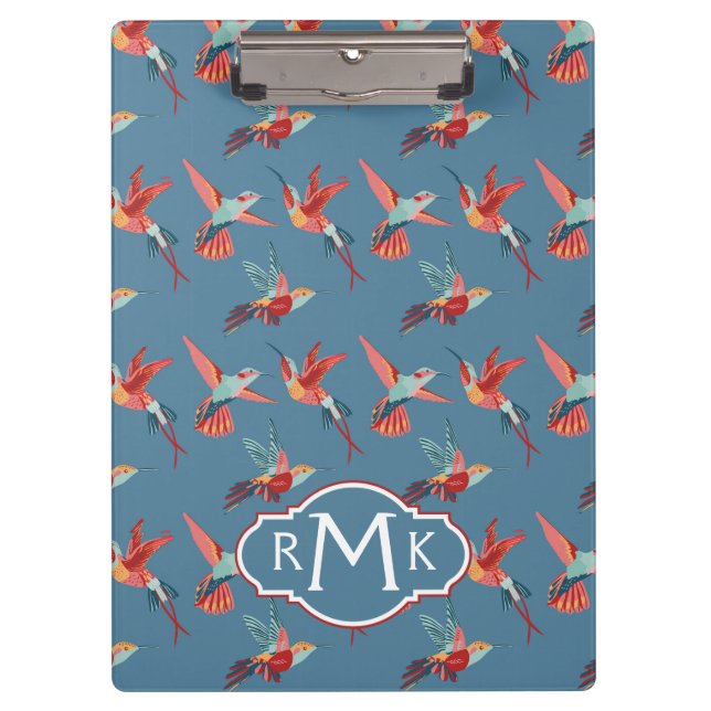 Retro Hummingbird Pattern | Monogram Clipboard (Front)