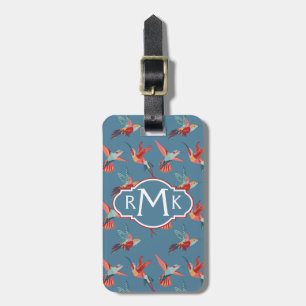 Retro Hummingbird Pattern Monogram Luggage Tag