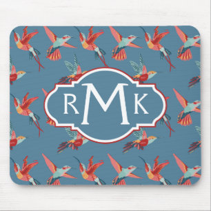 Retro Hummingbird Pattern Monogram Mouse Mat