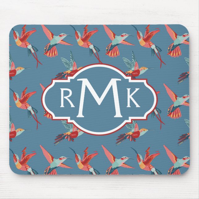 Retro Hummingbird Pattern | Monogram Mouse Mat (Front)