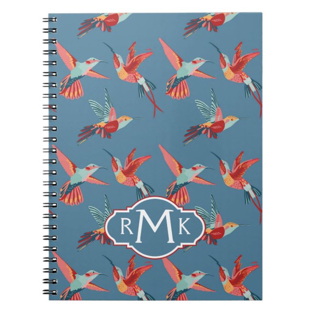 Retro Hummingbird Pattern | Monogram Notebook (Front)