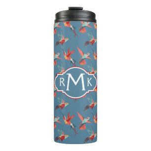 Retro Hummingbird Pattern   Monogram Thermal Tumbler