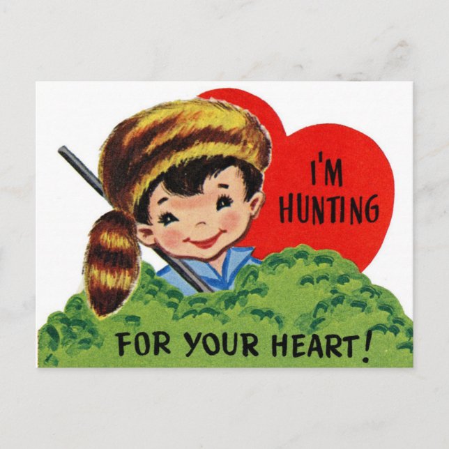 Retro Hunting For Your Heart Postcard (Front)