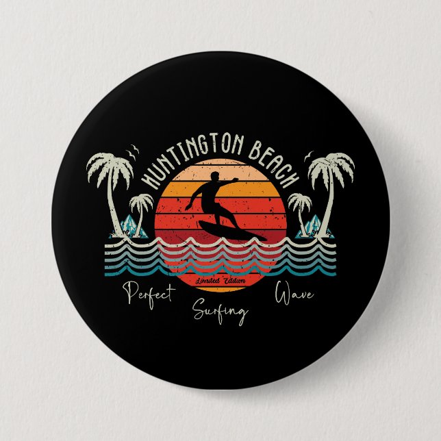 Retro Huntington Beach Surfing  7.5 Cm Round Badge (Front)