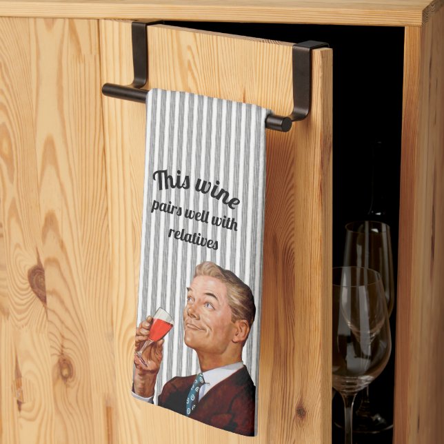 Retro Husband Funny Wine Tea Towel (Thirds Fold)