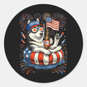 Retro Husky Beer Usa 250th Anniversary 4th Of July Classic Round Sticker
