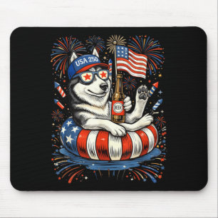 Retro Husky Beer Usa 250th Anniversary 4th Of July Mouse Mat