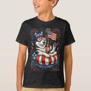 Retro Husky Beer Usa 250th Anniversary 4th Of July T-Shirt