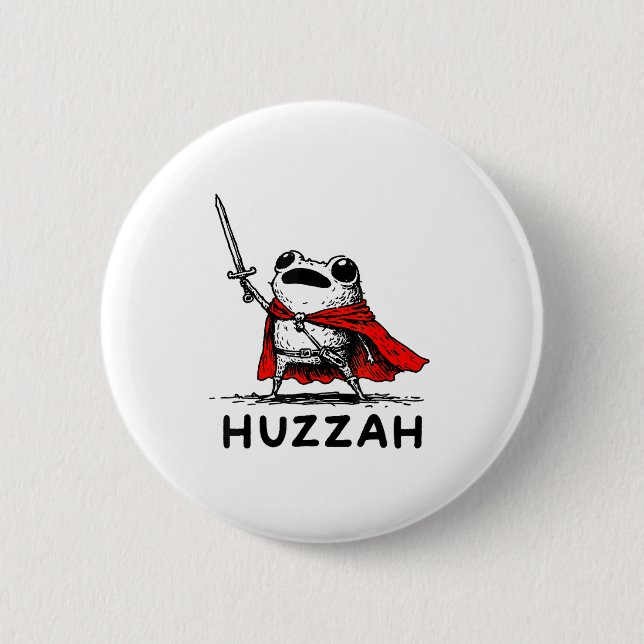 Retro Huzzah Frog Knight Funny Sword Meme Quote  6 Cm Round Badge (Front)