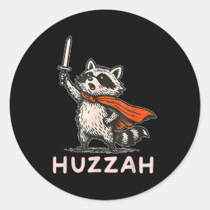 Retro Huzzah Raccoon Knight Funny Sword Meme Quote Classic Round Sticker