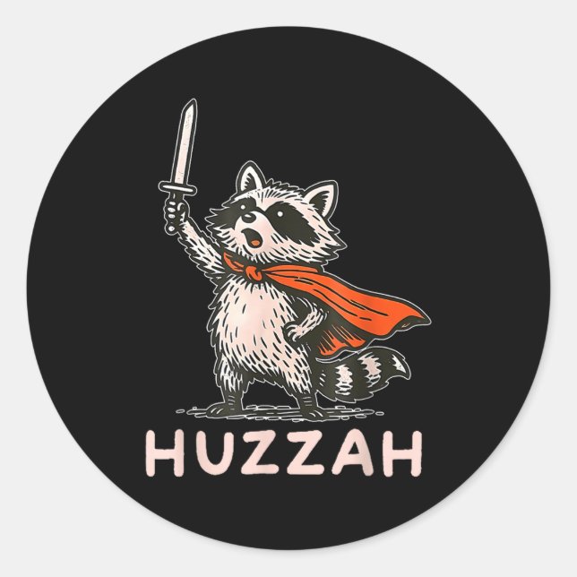 Retro Huzzah Raccoon Knight Funny Sword Meme Quote Classic Round Sticker (Front)