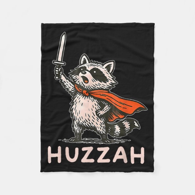 Retro Huzzah Raccoon Knight Funny Sword Meme Quote Fleece Blanket (Front)