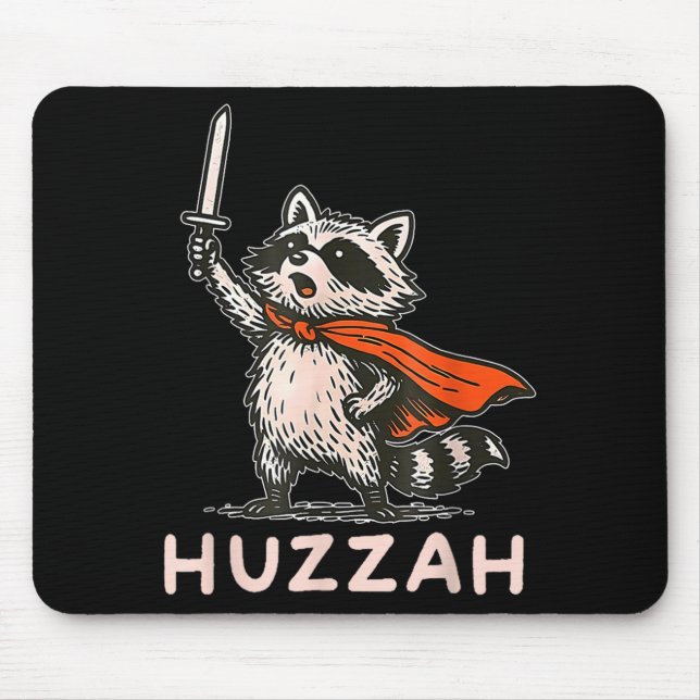 Retro Huzzah Raccoon Knight Funny Sword Meme Quote Mouse Mat (Front)