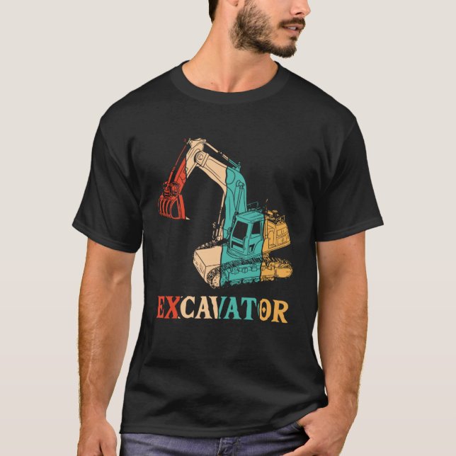 Retro Hydraulic Loader Backhoe Driver Excavator Op T-Shirt (Front)