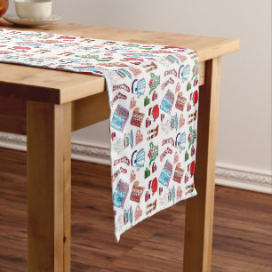 Retro Hygge Hand Drawn Scandinavian Style Cosy Long Table Runner