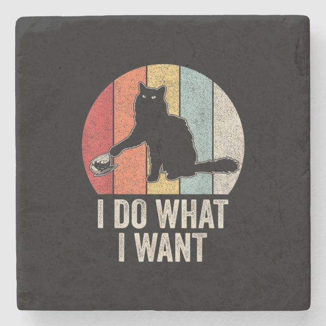 Retro I Do What I Want Cat Shirt Cat Lover Owner G Stone Coaster (Front)